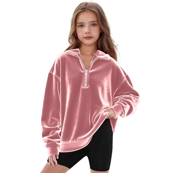 Kids Sweatshirts Long Sleeve Kids Velvet Sweatshirt Pullover V-Neck Blouse Shirt Tops Fall Clothes Little Girl Clothes 6-7 Years