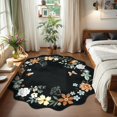 thumbnail image 3 of Floral Washable Round Rugs, Non-Slip Soft Round Rug 4ft Ultra-Thin, Small Boho Circle Carpet for Entryway Kitchen Bedroom Nursery Bathroom, Black/Grey, 3 of 14