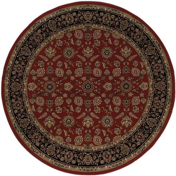 HomeRoots 574168 8 ft. Red & Black Oriental Round Traditional Rug