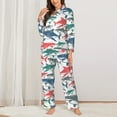 thumbnail image 3 of Kll Colorful Shark Print Women'S Long Sleeve Pajamas With Pants Sleepwear Loungewear 2 Set-Large, 3 of 9