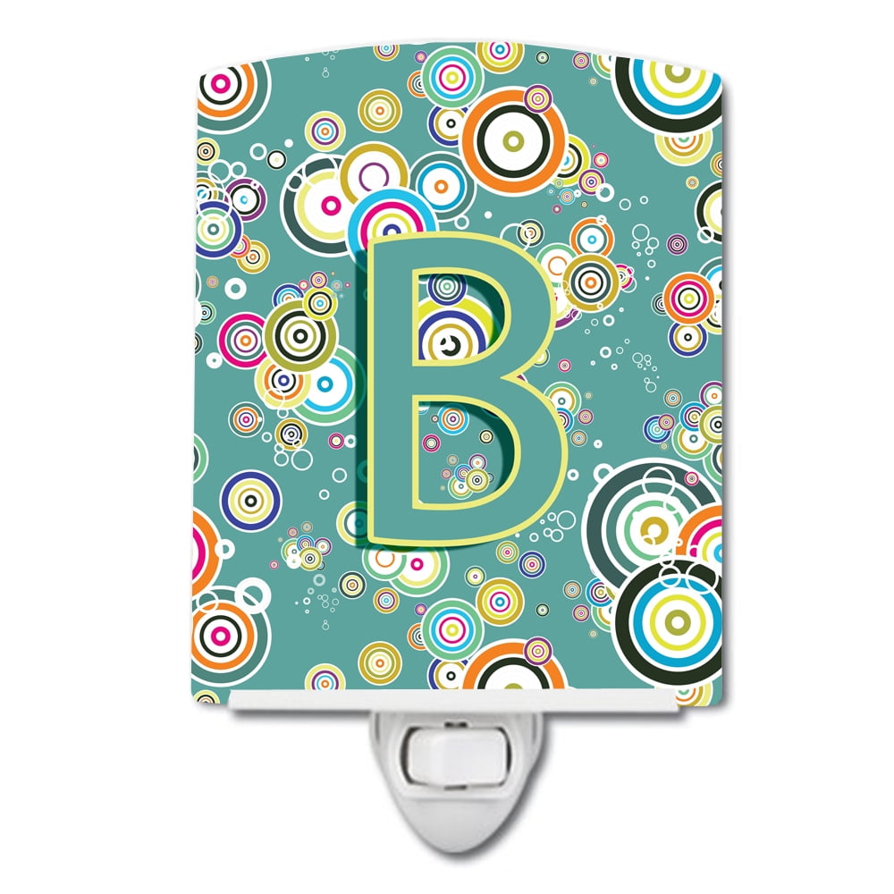 Letter B Circle Circle Teal Initial Alphabet Ceramic Night Light