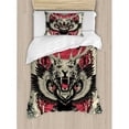 thumbnail image 3 of Animal Duvet Cover Set King Size, Abstract Gothic Drawing of a Leopard Head with Horns and Wings Floral Ornaments Art, Decorative 3 Piece Bedding Set with 2 Pillow Shams, Multicolor, by Ambesonne, 3 of 3