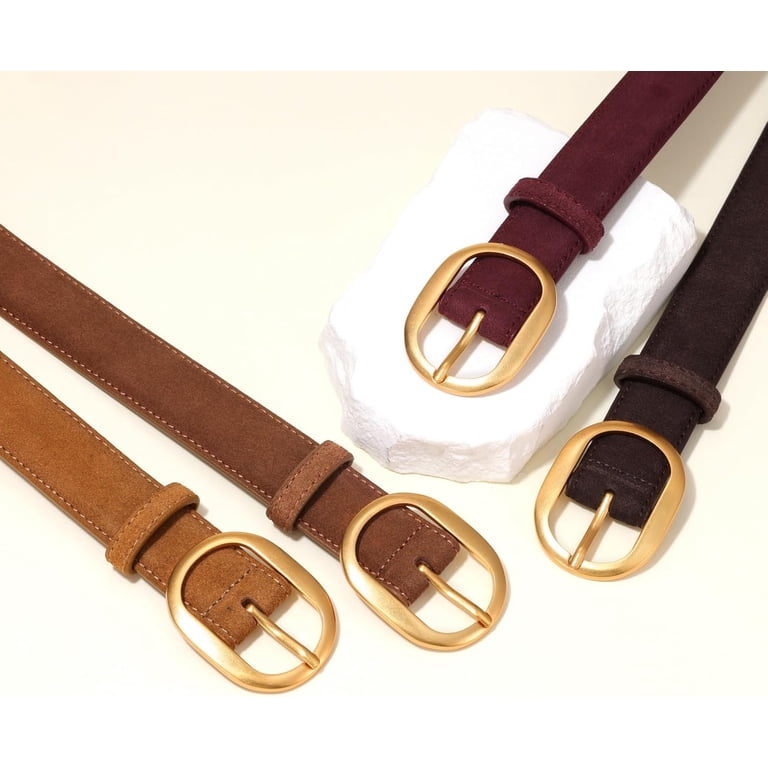 Womens Leather Suede Belt Brown Waist Belt for Casual Dress  display picture 3
