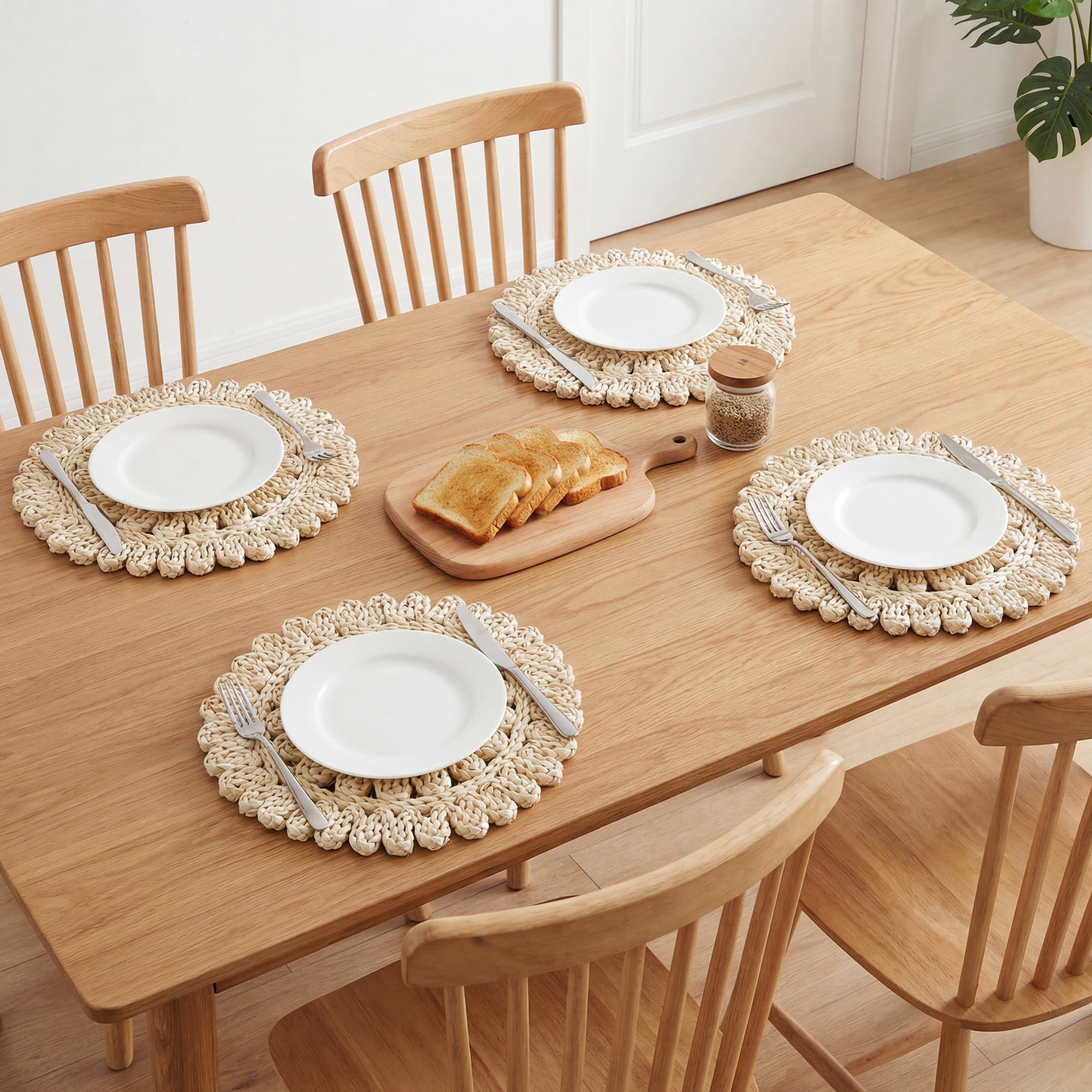 Unique Bargains 4pcs Round Placemats Light Brown 15"x15"