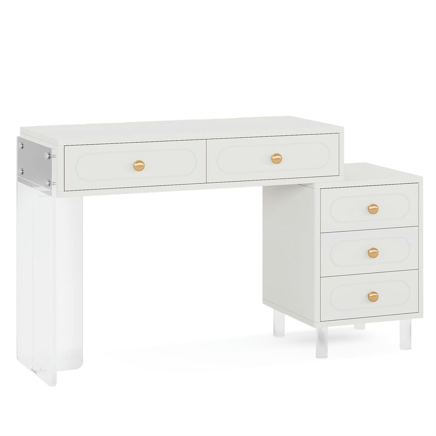 Demi Bonn 39" Computer Desk with 4 Storage Drawers, Transparent Acrylic Base and Legs, Modern Study Writing Gaming Table for Home Office, White