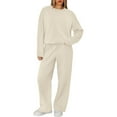 thumbnail image 5 of Kixjoy Beige Sweat Suits for Womens 2 Piece Plus Size Wide Leg Pant 2 Piece Long Sleeve Athletic Casual Sweatsuit Basic Warm Winter Womens Clothing, Beige S, 5 of 6