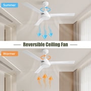 Sofucor 52-Inch White Ceiling Fan with DC Remote Control, Modern Contemporary Modern Farmhouse, LED, Downrod Mount, Indoor, Nature