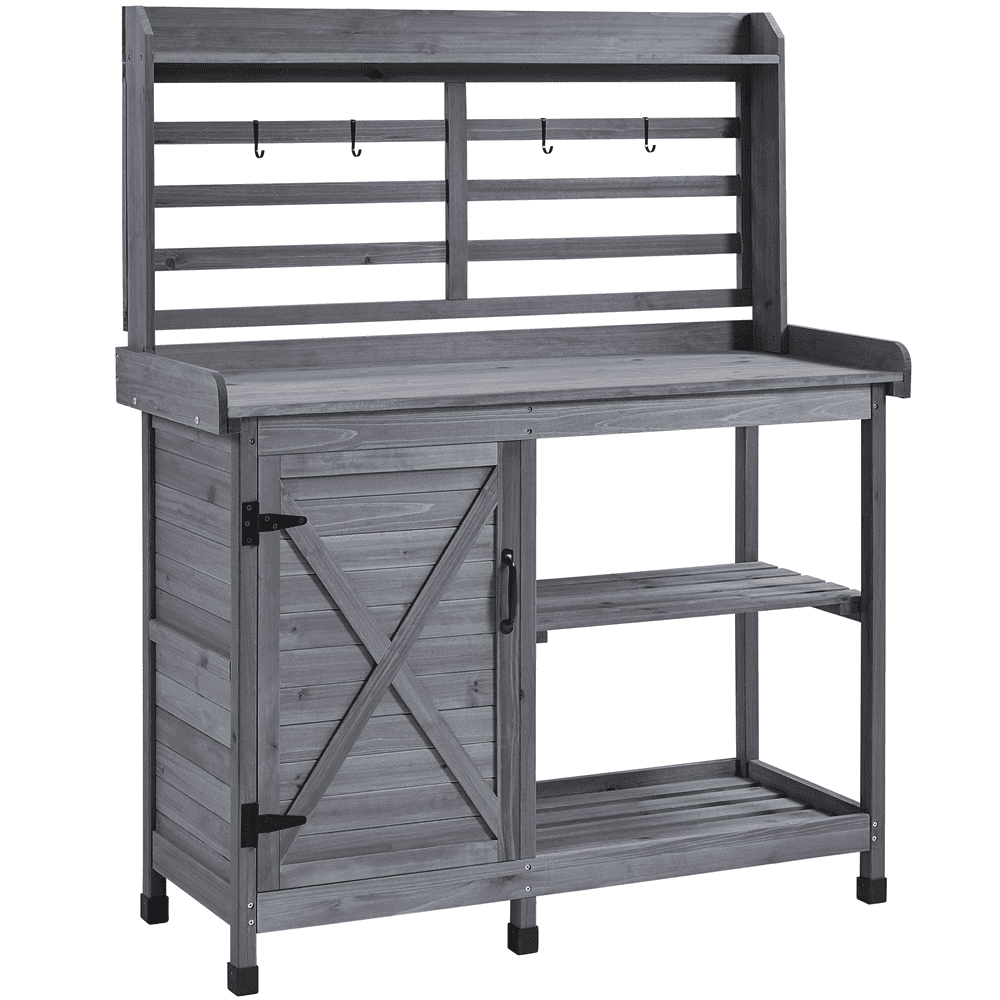 Renwick 4-layer Garden Potting Bench with Cabinet and Open Shelf,Gray