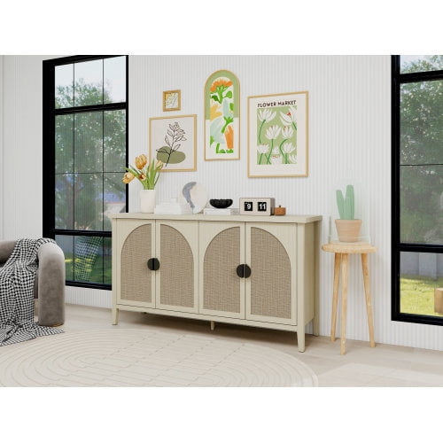 BSHTI Rattan 4 Door Cabinet, Suitable for Bedroom, Living Room, Study