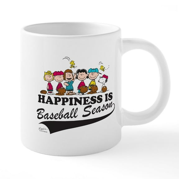 CafePress - Peanuts Happiness Is Baseball Season 20 Oz Ceram - 20 Oz White Ceramic Mega Mug