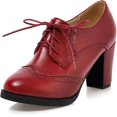 thumbnail image 1 of Women'sChunkyBlockHeelsOxfordsVintageWingtipBroguesRoundToeLace-upPumpsHighHeeledBootiesDressShoes, 1 of 5