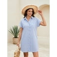 thumbnail image 3 of Zeagoo Cotton Linen Dress for Women Short Sleeve V-Neck Button Down Tunic Shift Dress Casual Breathable Comfy Summer Shirt Dress with Pocket for Beach Vacation and Everyday Wear, 3 of 7