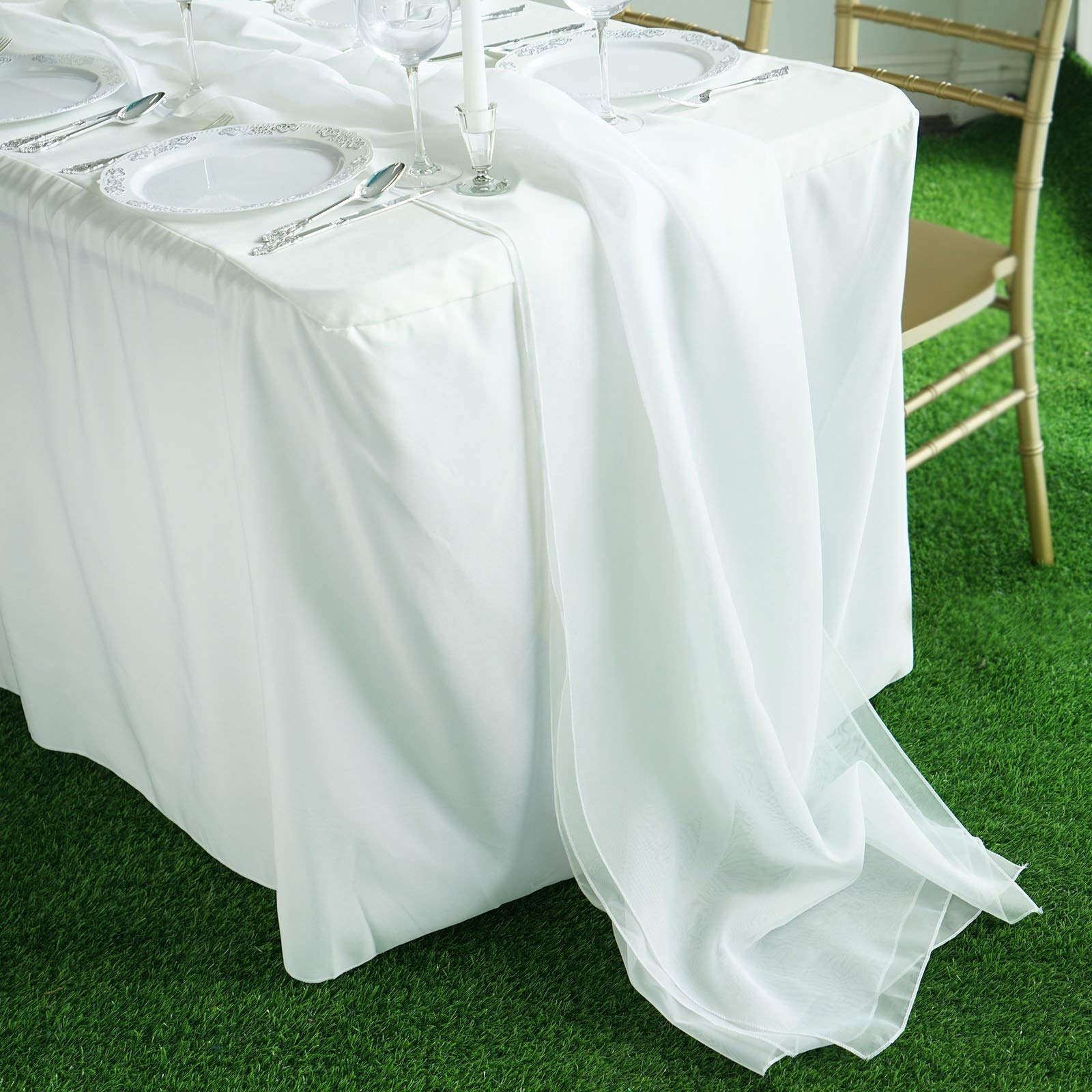 AK TRADING CO. 27" x 120" Wide Chiffon Elegant Table Runner/Overlay Ideally Perfect for Center Table, Wedding Decor, Bridal Shower & Other Special Occasion. (10, Ivory) - image 5 of 5