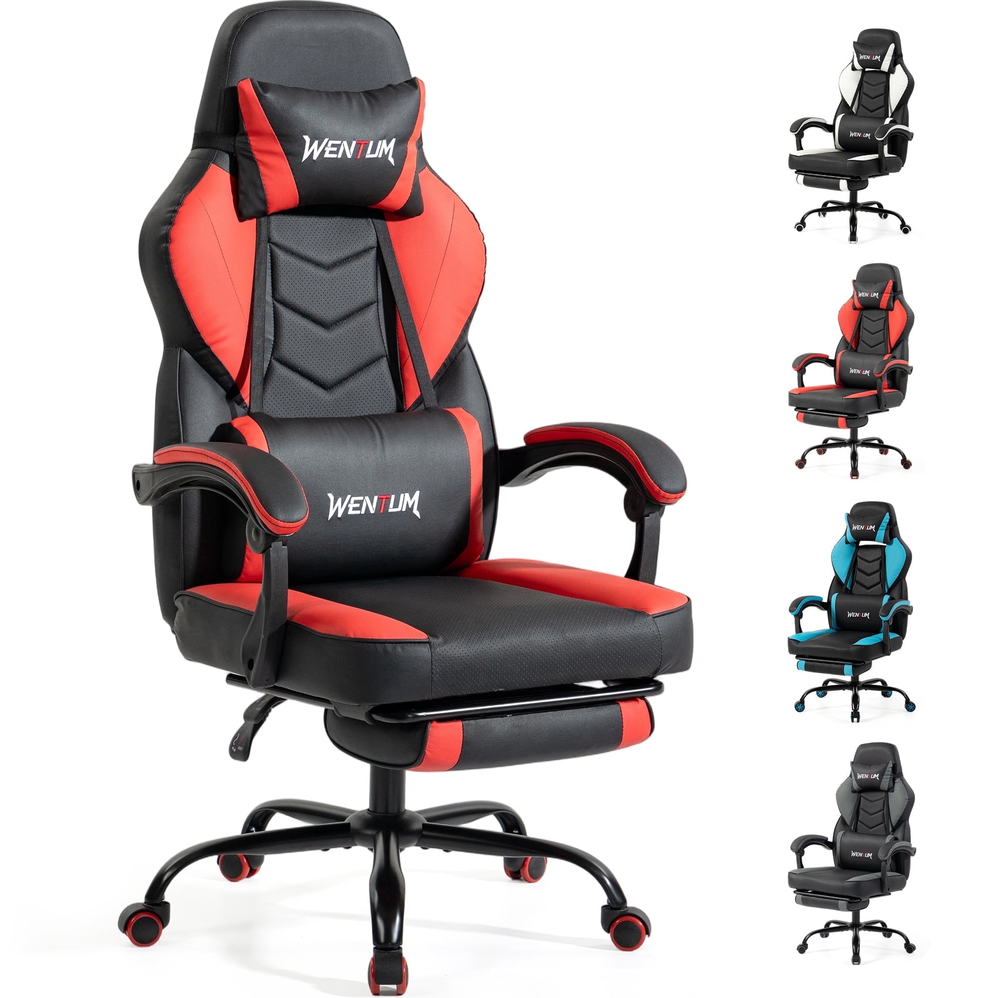 Delmango Gaming Chair 350lb Weight Capacity with Footrest, Big & Tall Ergonomic Office Chair for Adults with Oversized Headrest and Lumbar Pillow, Computer Chair Gaming for Office（Red）