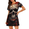 thumbnail image 1 of Easygdp Vintage Butterfly Flower Skull Camisón de manga corta para mujer, informal, estampado, 1 of 6