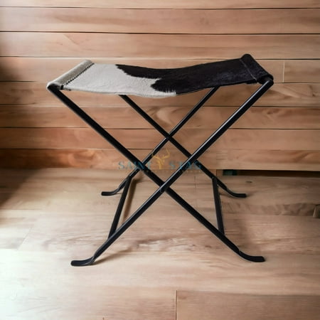 Handcrafted Brown & White Leather Tabouret: Multi-functional Hunting Camping and Leisure Chair