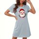 thumbnail image 1 of Camisón corto navideño para mujer, talla grande, cuello redondo, manga corta, estampado en el pecho, vestido de noche para mujer, 1 of 3