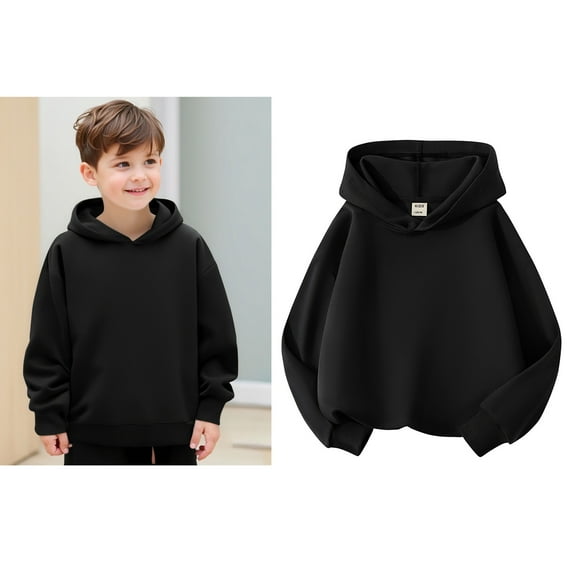 Kids Boys Hoodies Black Hoodie Long Sleeve Lightweight Pullover Tops Loose Sweatshirt Winter Clothes Little Girl Clothes 8-9 Years