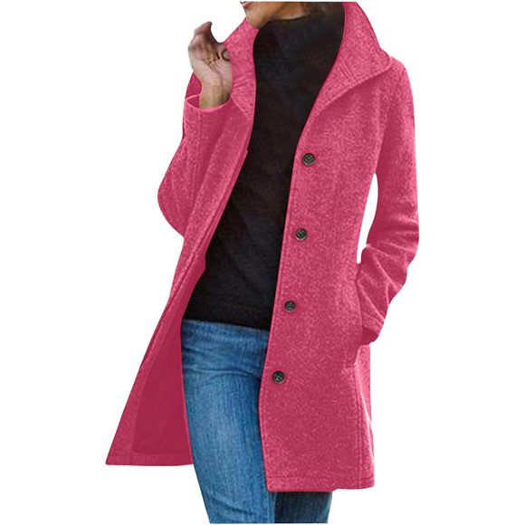 Aoiroe Womens Winter Coats Double Breasted Trench Coat For Women Winter Coats For Women Super Warm Winter Coats For Women Lightweight Trench Coat Women 2025 Fall Trendy Long Sleeve Hot Pink M