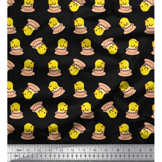 Soimoi Cotton Voile Fabric Cup,Plate & Chick Cartoon Print Fabric by Yard 42 Inch Wide