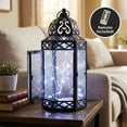 thumbnail image 4 of Moroccan Metal Candle Lantern Holder with LED Fairy String Lights, Large, Clear, 4 of 13