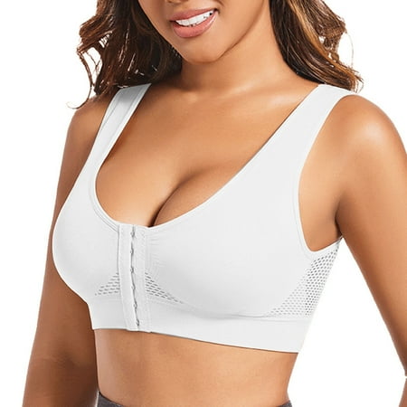 Front Closure Bras For Women  Wireless Cotton Full Coverage Bras For Women Back Support Breathable Wireless Sports Bras For Women White XL