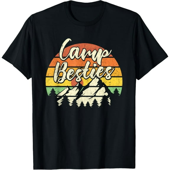Vintage Camp Besties Outdoor Sunset Best Friend Matching Camping Gifts Summer T-shirt