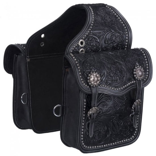 Tough1 Oak Leaf Tooled Saddle Bag Black
