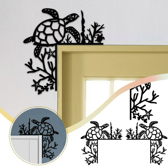 TOPRenddon Sea Turtle Door Frame Decoration Metal Turtle Door Sitter Wall Art Decor Corner Sign with Double Sided Silhouette, Window Mirror Door Frame Decoration Shelf Table Corner Ornament
