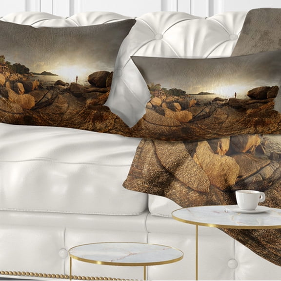 Designart Brown Rocky Forest Panorama - Landscape Printed Throw Pillow - 12x20