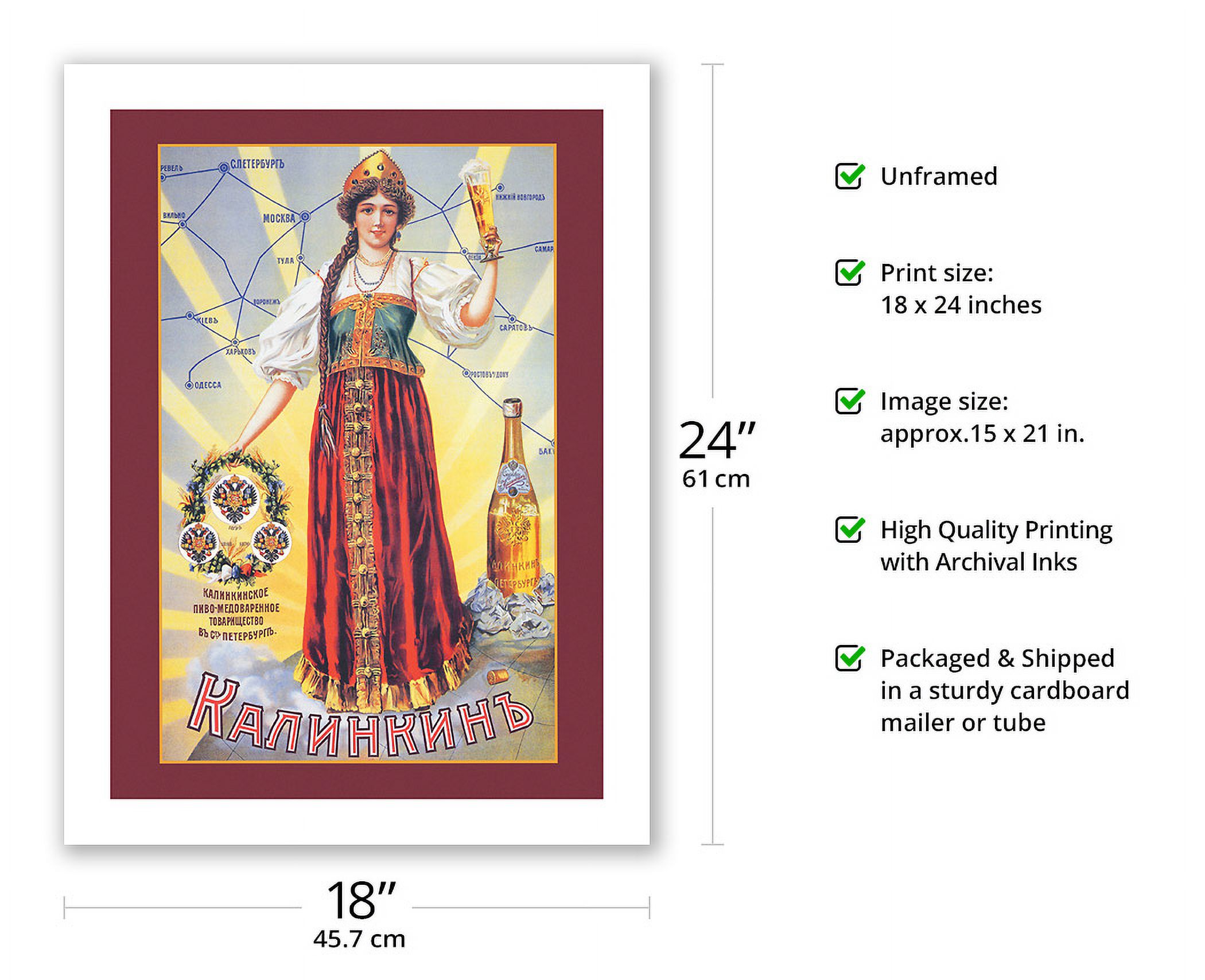 Kalinkin Russian Beer - Vintage Advertising Poster c.1903 - 8 x 12