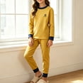 thumbnail image 3 of Cethrio Girls Pajama Sets 2 Piece, Long Sleeve Fall Winter Crew Neck Comfy Girls' Sleepwear Yellow Size 5-6 T, 3 of 7
