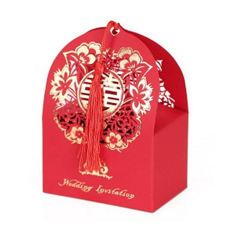 Panda Superstore Laser Cut Chinese Style Party Favor Chocolate Gift Decorative Wedding Candy Boxes, Red - 10 Piece