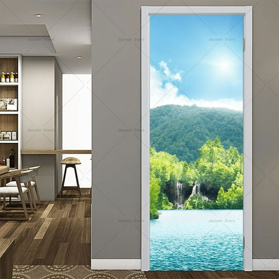 Mountain Waterfall Door Sticker PVC Removable Waterproof Self-adhesive Mural ration Living Room Wall