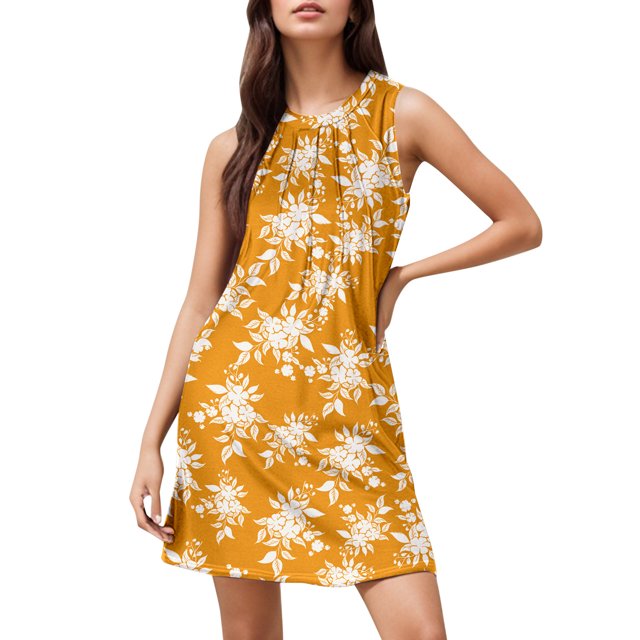 WILLBEST Vestido Midi De Verano Para Mujer, Informal, Estampado, Moda De Playa, Elegante, Flotante, Largo Medio, Cuello Redondo, Sin Mangas