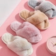thumbnail image 2 of Cross-strap Furry Slippers Warm House Shoes For Women Winter Casual Flip Flops Fluffy Shoes Slides Soft Plush Home Indoor Slippers, 2 of 9