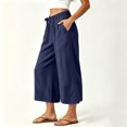 thumbnail image 4 of Bxsruta Women's Wide Leg Capri Pants Drawstring Elastic Waist Summer Casual Loose Trousers, 4 of 6