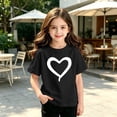 thumbnail image 5 of Girls 2-11 Years Short Sleeve T-Shirt Cute Heart Print Casual Crew Neck Summer Top for Kids Black 9 Years, 5 of 5