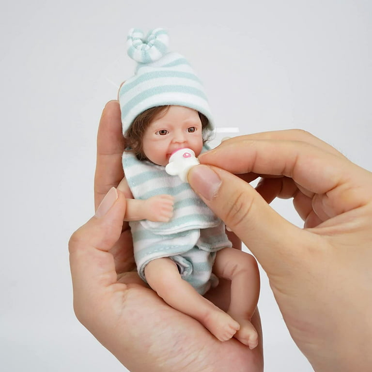 Miaio 7 inch Mini Baby Reborn Dolls Realistic Real Full Silicone Body  Stress Relief for Adults Hand Made with Feeding & Bathing Accessories 