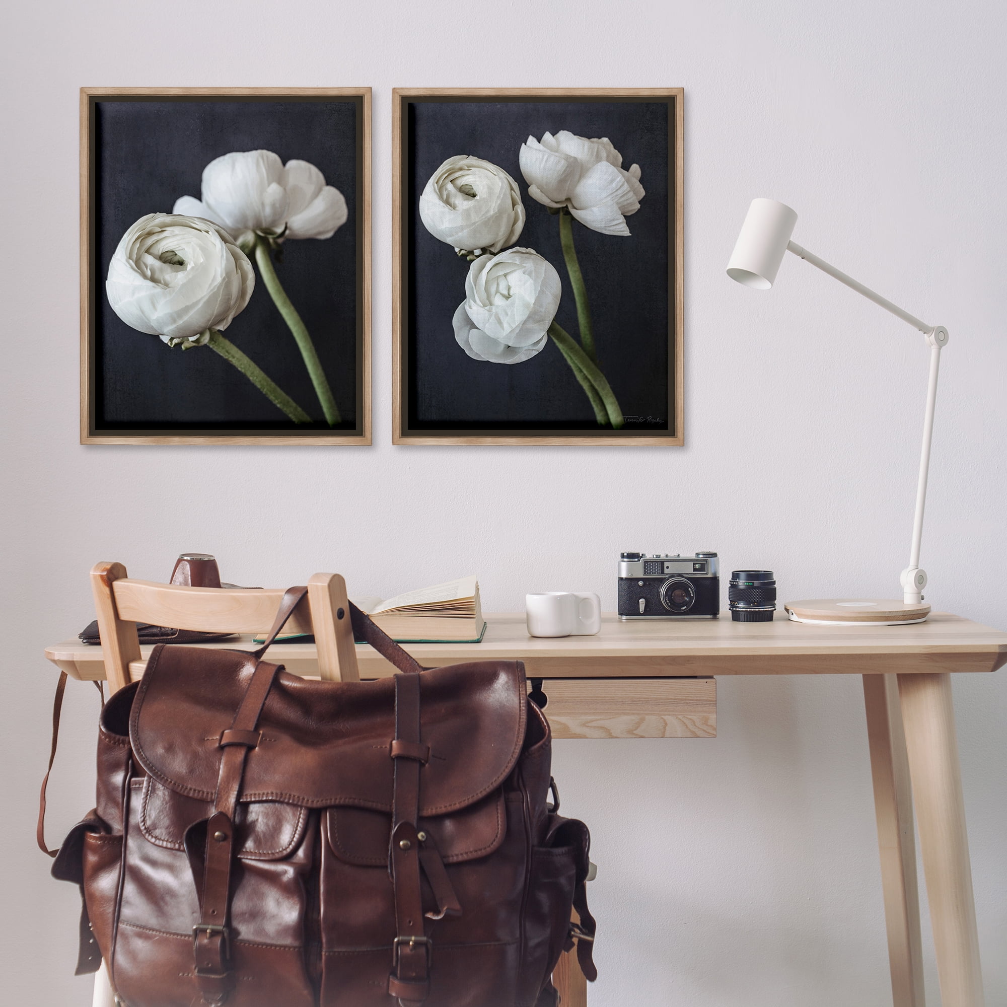 Stupell Industries Simple Black & White Peony Plants & Flowers Photography Brown Floater Framed Canvas Art Print Wall Art, 31 x 25, Set of 2