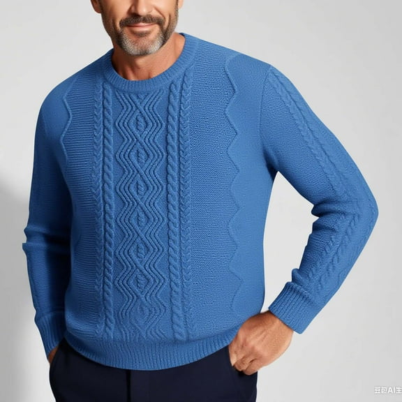 BSDJILFG Mens Sweater Crewneck Fall Cable Knit Pullover Sweater Casual Twist Textured Sweaters