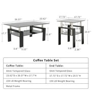 Black Glass End Tables, Small Glass Top End Table, Black Side Table, Square Shape, Tempered Glass Top, Metal Frame, for Living Room Bedroom (All Black, 1Pcs End Table)