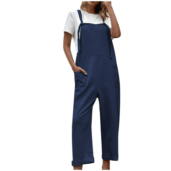 JINMGG Suspender Jumpsuits for Women Plus Size Solid Color Loose Leg Pant With Pocket Fashion Casual Womens Jumpsuits 50% Off Clearance