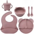 thumbnail image 4 of Juego de cuencos de alimentación de bebé de silicona de grado alimenticio con diseño de oreja, plato y cuenco de comida suplementaria para niños de dibujos animados bonitos, 4 of 5