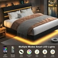 thumbnail image 4 of Feonase Floating Bed Frame King with Led Lights and Charging Station, Wood Full Size Bed Frame with Storage Headboard, Heavy Duty Metal Slats, No Box Spring Needed, Easy Assembly,Black, 4 of 7