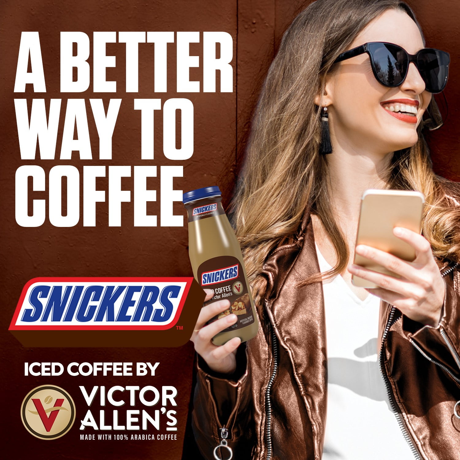 Victor Allen's Snickers Iced Coffee Latte, Cow Milk Ready to Drink, 13.7 oz Bottles