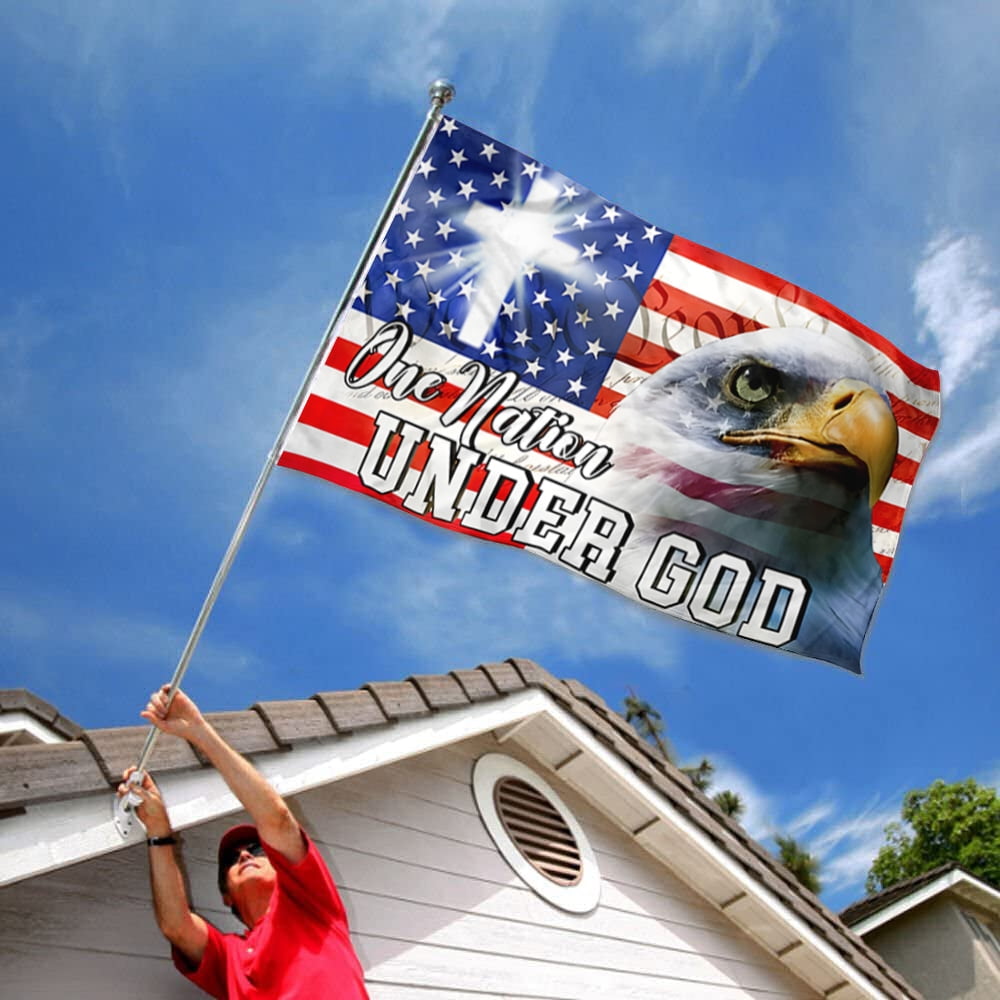 Dutern Double Sided Jesus Flag One Nation Under God, Christian Cross, American Eagle Flag Banner 3 Ply with Brass Grommets 3x5 Feet