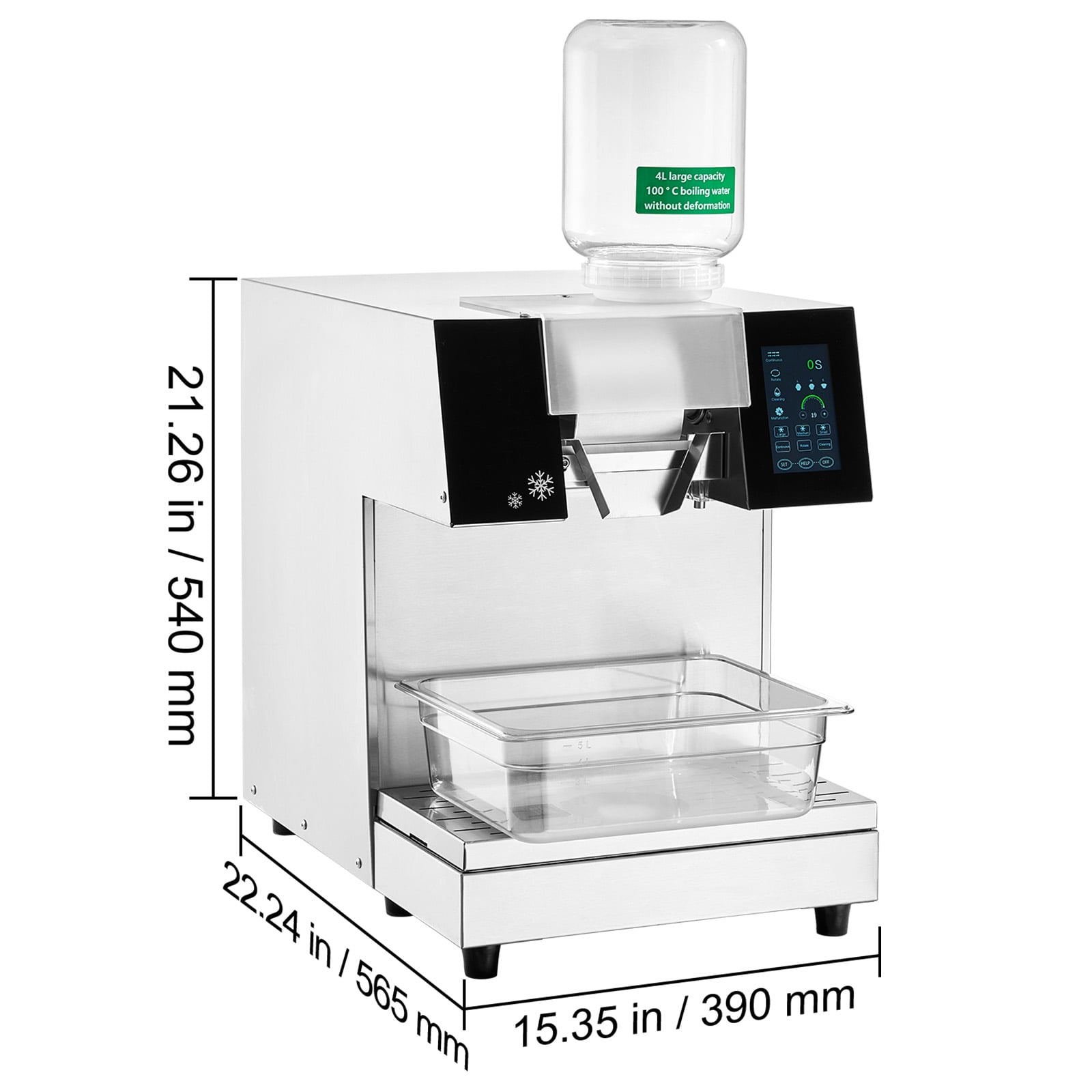 KFFKFF Commercial Snowflake Ice Machine, 397 lbs/24H Capacity, Stainless Steel Ice Maker, Electric Ice Shaver, Efficient Cooling System for Quick Heat Dissipation, Ideal for Desserts
