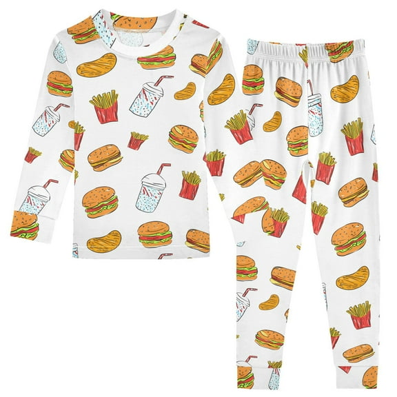 Fast Food Cartoon Cotton Pajamas 2 Piece Set Sleepwear Soft and Comfortable Homewear Nightwear