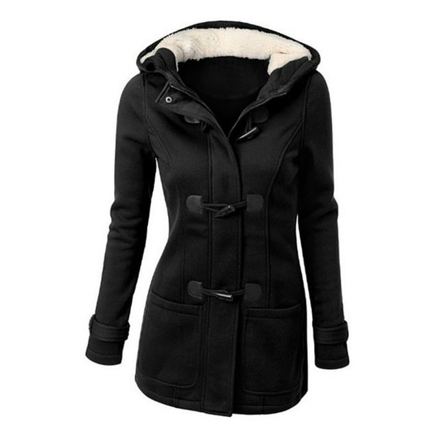 Manteau à Capuche Classique Mélangé à Double Poitrine pour Femmes Hiver Chaud Taille L (Noir)